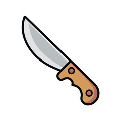 Simple cartoon illustration of a curved hunting knife with a wooden handle