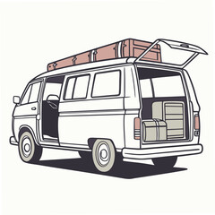 White van with luggage and open trunk travel transportation © RABBY