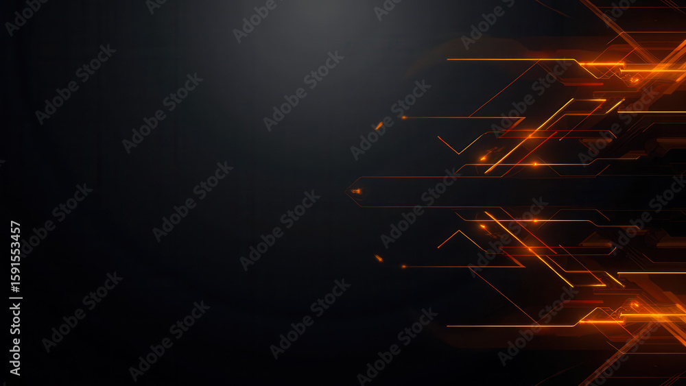 Poster dynamic abstract background with glowing orange lines on dark stylish surface