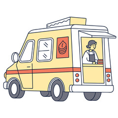 Yellow food truck with person serving food delivery service