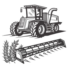 Combine harvester with grain attachment and wheat stalks agricultural machinery tractor