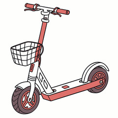 Coral and white scooter with basket for personal mobility electric scooter personal transport