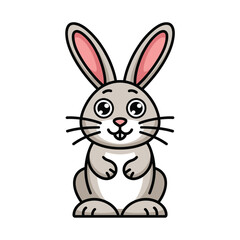 Cute cartoon gray rabbit with big eyes and long ears smiling