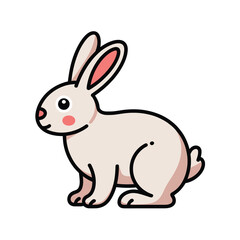 Cute cartoon white rabbit with pink ears and cheeks sitting on a white background