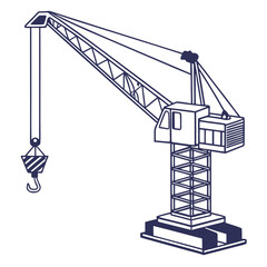 Dark blue construction crane lifting heavy load industrial machinery