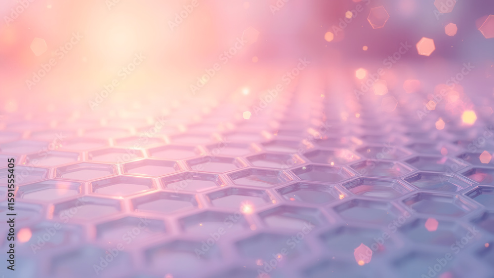 Poster abstract background with honeycomb pattern and shimmering lights in soft warm tones