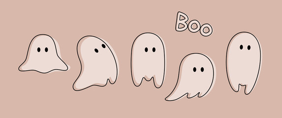 A set of cute ghosts for Halloween. Vector illustration.
