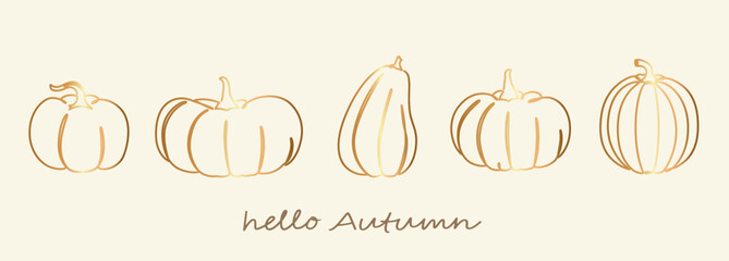 A set of beautiful minimalist golden pumpkins. Vector illustration.