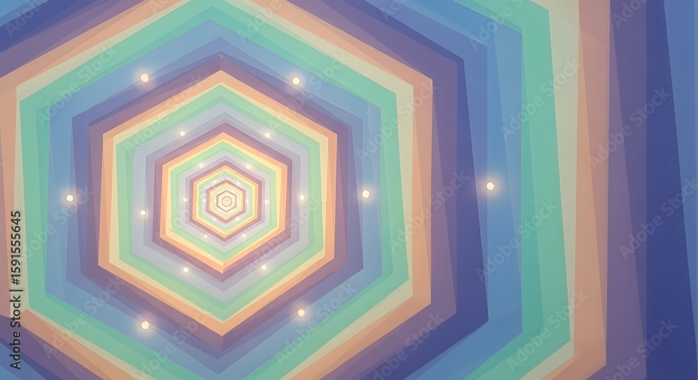 Aufkleber abstract geometric tunnel with repeating pastel-colored hexagons receding into the distance, intersp