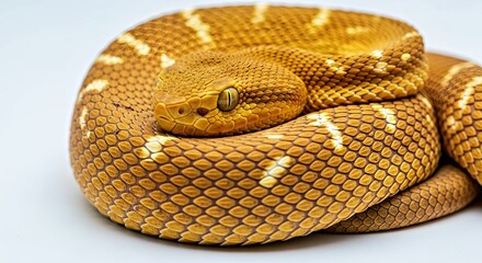 Fototapeta premium Golden Eyed Viper Coiled Showcasing Intricate Scales