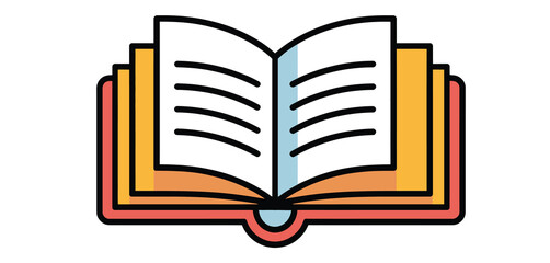 Open book with pages and lines representing text on a white background