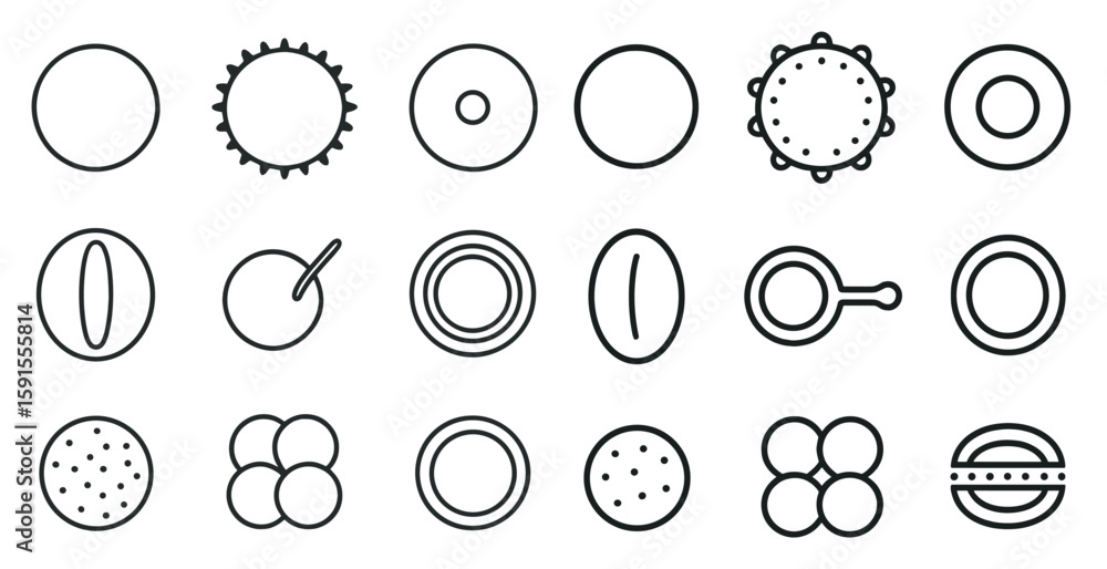 Poster collection of various shapes and sizes, all of which are circles. the circles are arranged in a grid