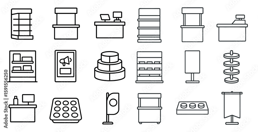 Poster series of images of various food items and store fronts. the mood of the images is simple and clean,