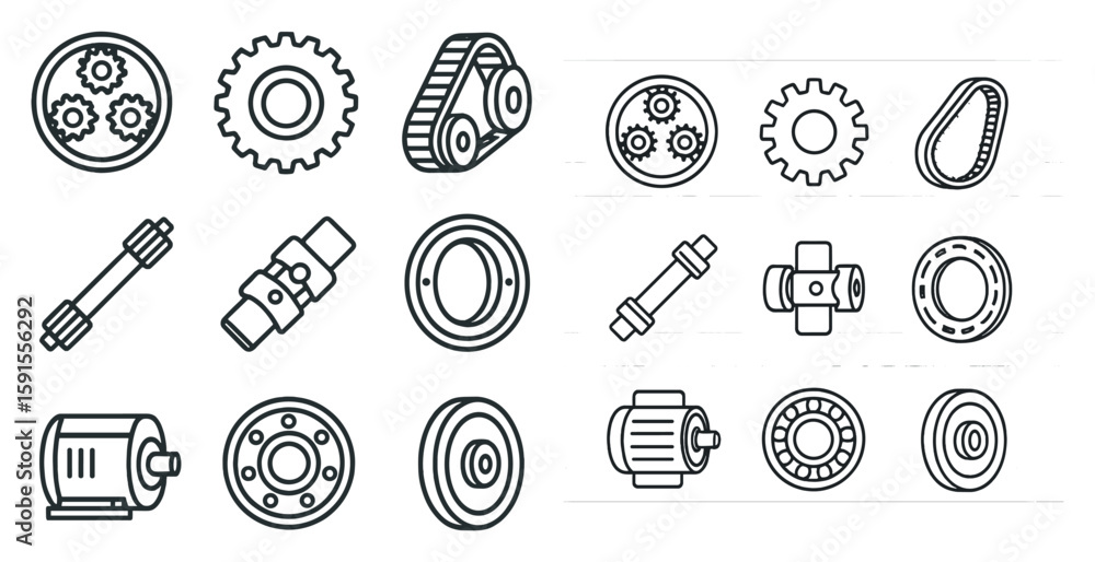 Poster collection of mechanical parts and gears. the image is a collection of various mechanical parts and 