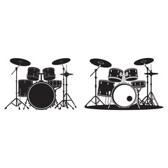 Fototapeta premium Black drum kit with cymbals and stands drums percussion