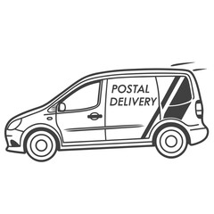 Delivery van with postal service text and stripes transportation vehicle