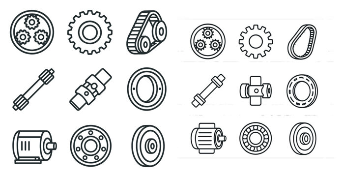 Collection of mechanical parts and gears. The image is a collection of various mechanical parts and gears, including gears, bolts, and other mechanical components