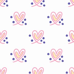 Cute pastel heart pattern with blueberry dots