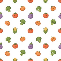 Cute vegetable seamless pattern with smiling faces