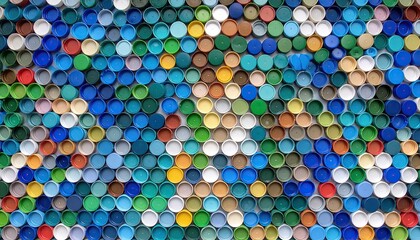 Colorful plastic bottle caps arranged in a grid pattern