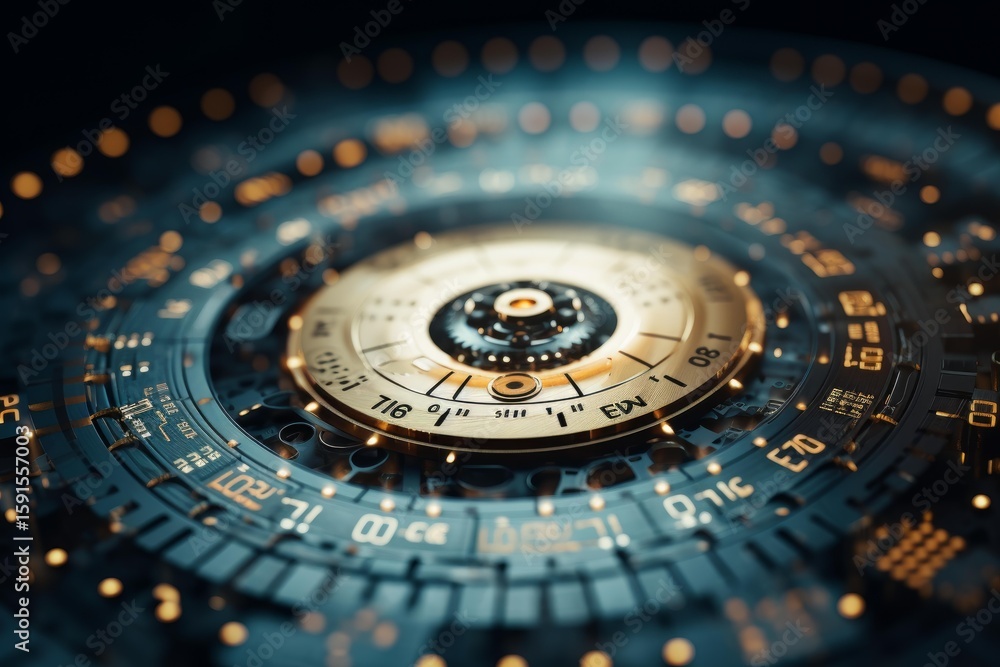 Aufkleber futuristic rotating mechanism with glowing details and intricate design, suggesting advanced technol
