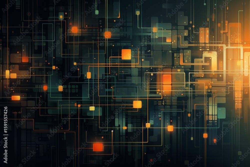 Fototapete Data flows through a network of interconnected nodes, symbolizing the intricate web of information exchange in the digital age