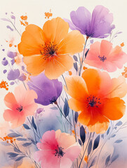 Vibrant watercolor flowers in abstract artistic style.