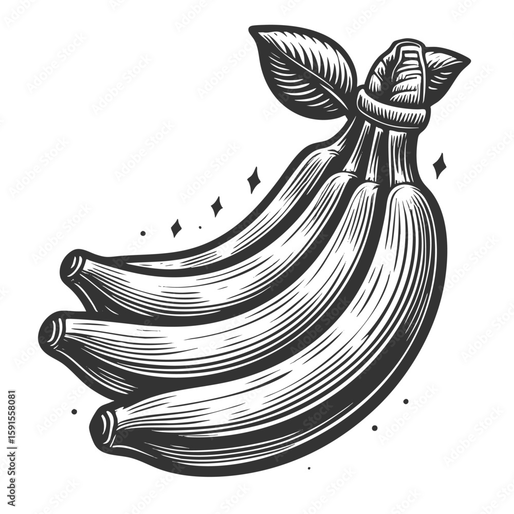 Poster banana sketch engraving generative ai fictional character vector illustration. scratch board imitati