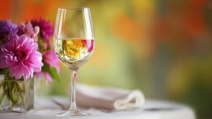 Elegant wine glass floral blurred background