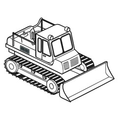 Heavy tracked vehicle with front plow and cab snow groomer bulldozer