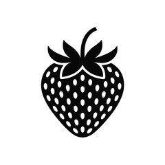 Simple black and white silhouette icon of a fresh strawberry with seeds