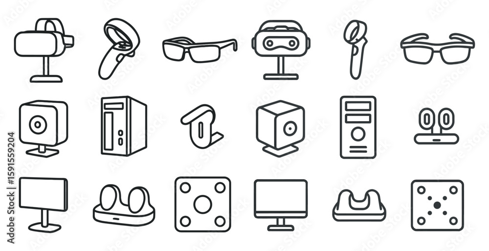 Poster collection of computer peripherals and accessories. the items include a keyboard, mouse, monitor, an