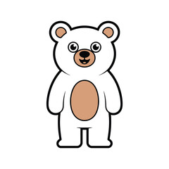 Cute cartoon white polar bear standing on a white background