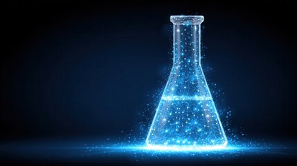 Glowing blue chemical reaction in glass flask