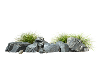 Rocks and Grass Arrangement: A serene arrangement of dark grey rocks and vibrant green grass, perfect for landscaping or decorative purposes.