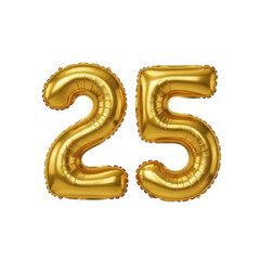 Gold foil number 25 birthday anniversary celebration balloons