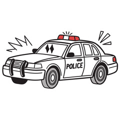 White police car with red flashing lights vehicle law enforcement