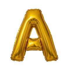 Gold inflatable foil balloon letter A on transparent background