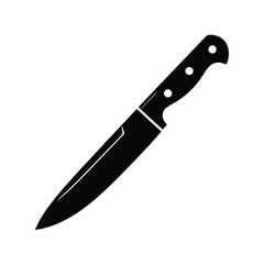 Simple black silhouette of a kitchen knife with a pointed blade and riveted handle