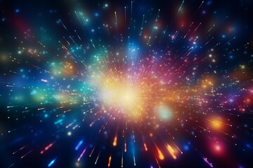 Fototapeta premium Colorful particles exploding from the center creating an abstract background with bokeh effect