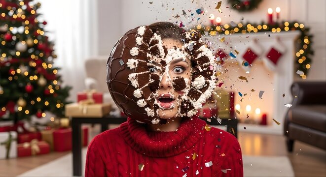 Young woman get smashed the birthday cake to the face
