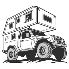 Rugged off road camper vehicle with large tires camper van adventure vehicle © BOY