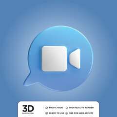 Sleek blue 3D video call icon on a dark-to-light blue gradient background. Modern, glossy design perfect for UI, app, or tech branding. #3DIcon #VideoCall #BlueButton #UIElement #TechDesign #AppIcon #