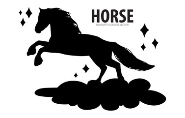 Obraz premium Black horse and rider silhouette vector illustration for equestrian sport