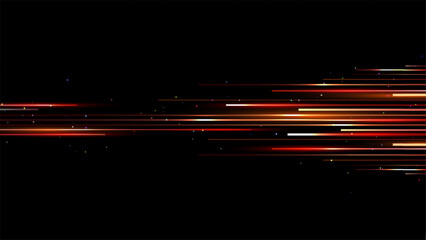 abstract light motion background with glowing red orange yellow lines on black, futuristic technology speed streaks and energy pattern digital design, sci fi and technology themes