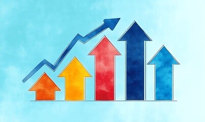  sales management retention strategy growth. A physics-based watercolor illustration of a business growth chart, showing how strong retention strategies lead to exponential sales growth