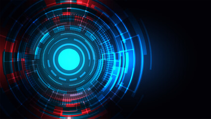 futuristic hud interface with glowing blue and red concentric circles on a dark background showcasing sci fi tech and digital communication elements for high tech backgrounds