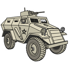 Tan armored vehicle with mounted gun and star emblem military vehicle turret