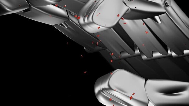 A prosthesis hand holds a medicine pill. The robot arm. Work or robotic hand squeezes a capsule or pill. 3d render animation.