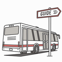 White and red tour bus with guide sign transportation travel